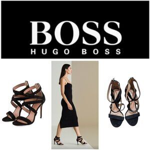 BOSS Hugo Boos GRACE Black Suede Strappy Stiletto Sandals Heels Sze EU38/7.5